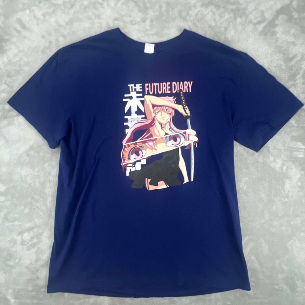 Shuguzhi The‎ Future Diary Anime Graphic T Shirt 2XL Navy Blue Yuno Gasai